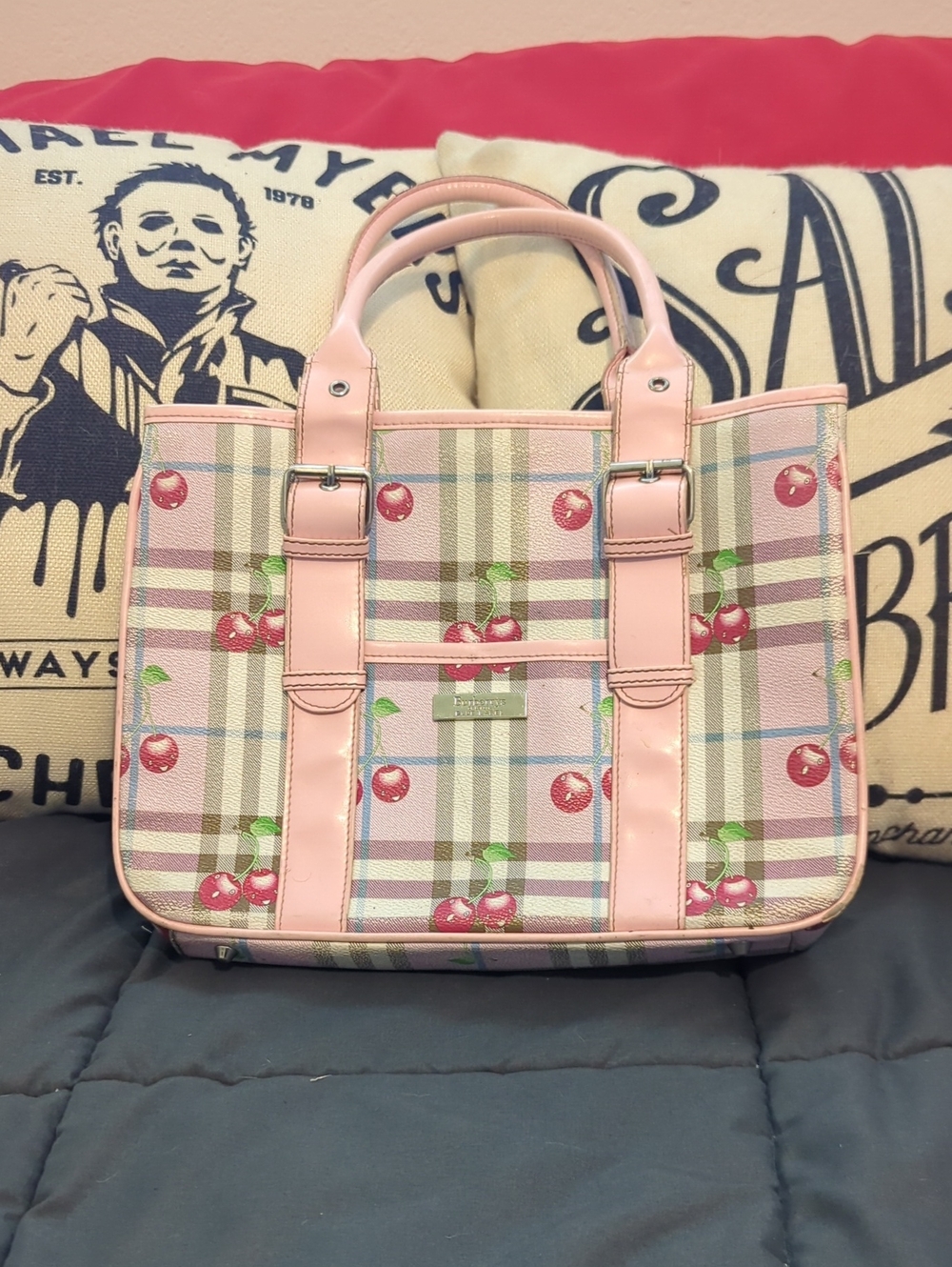 ULTRA RARE Burberrys Burberry Blue Label Cherry Tote Bag 👛 WOW Japan Market! - Picture 1 of 11